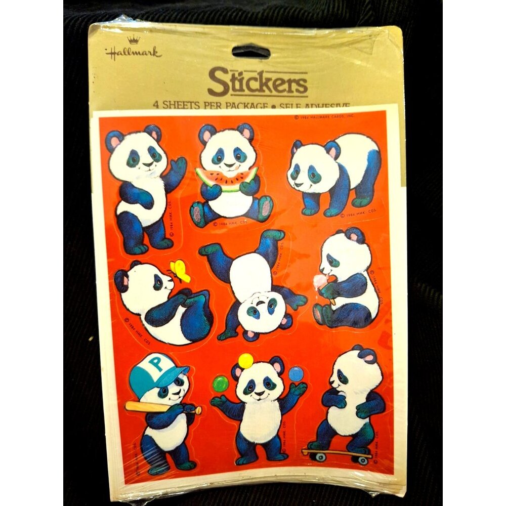Vintage Hallmark Stickers Panda Bears NOS Sealed in Package 4 Sheets 1980s USA